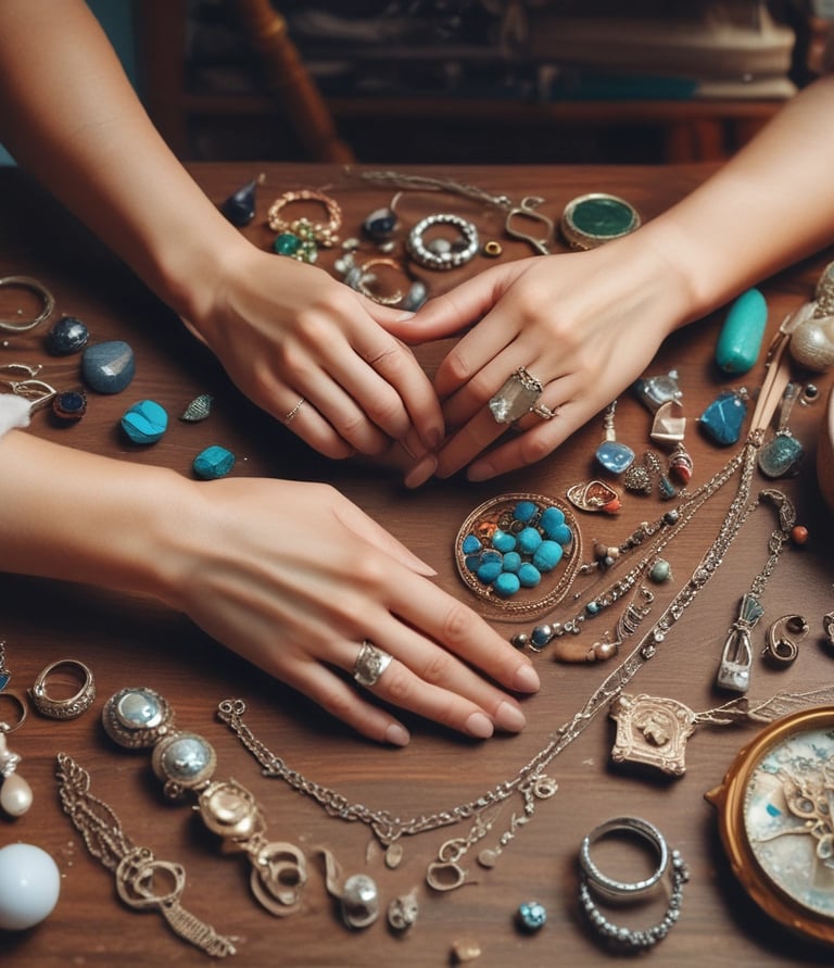 An elegant display of various handcrafted jewelry pieces highlighting their imperfections.