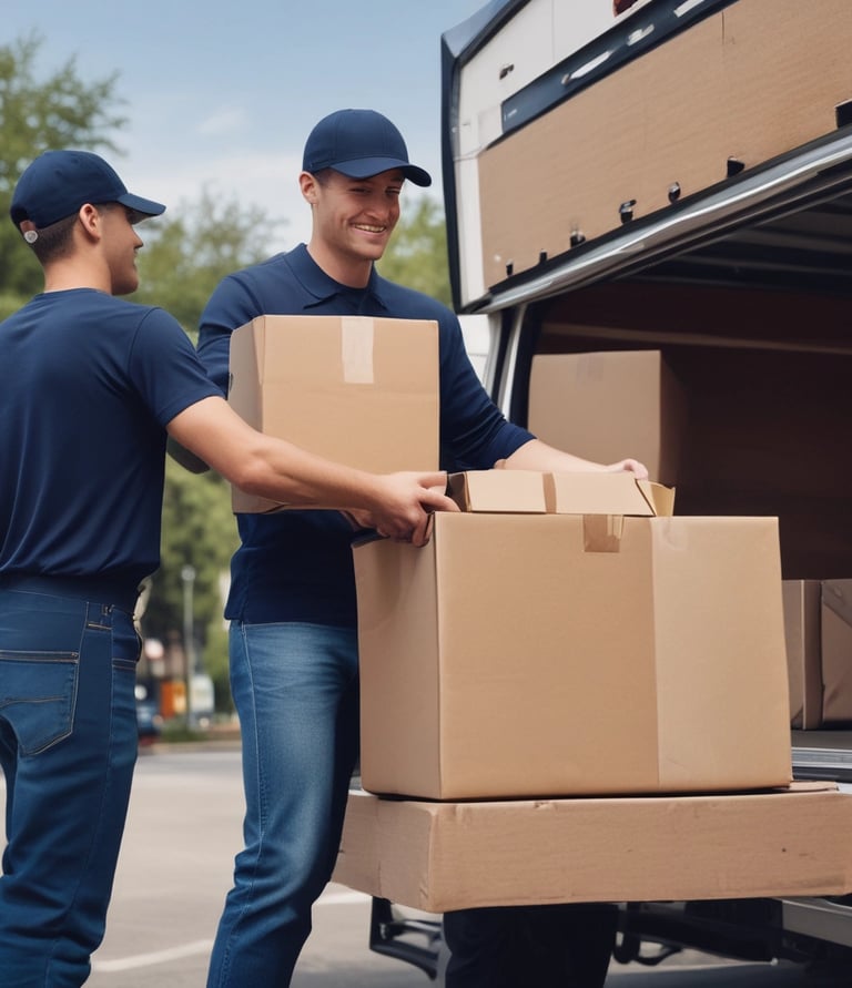 A set of freight train cars carrying shipping containers is stationed on railway tracks. The scene includes several branded containers, featuring names like Triton, Hamburg Sud, and Maersk. The background consists of trees and utility poles under a partially cloudy sky. The setting appears to be an open railway yard or station.