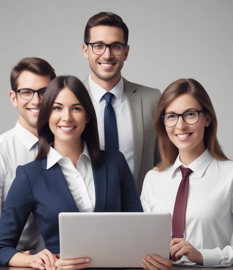A diverse group of professionals collaborating around a table with financial documents and laptops.
