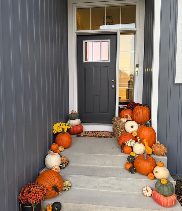 The Gathering entryway package with pumpkins and mums
