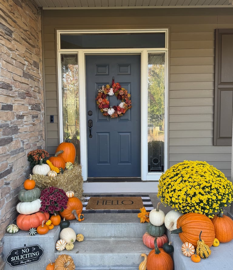 The Grand Entrance package entryway with pumpkins and mums