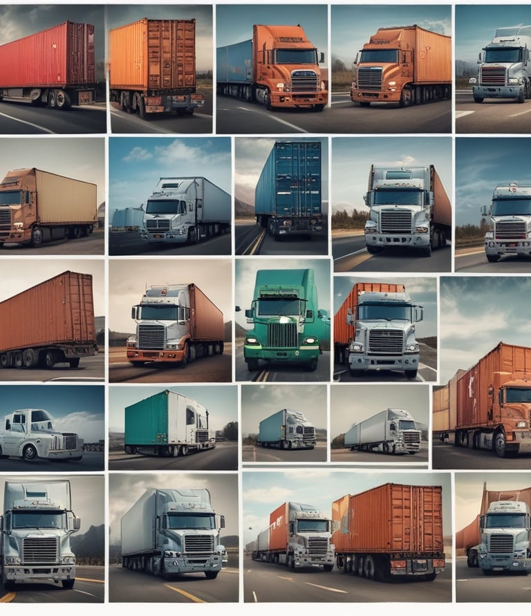 A cargo truck loading goods at a busy shipping dock under a clear blue sky.