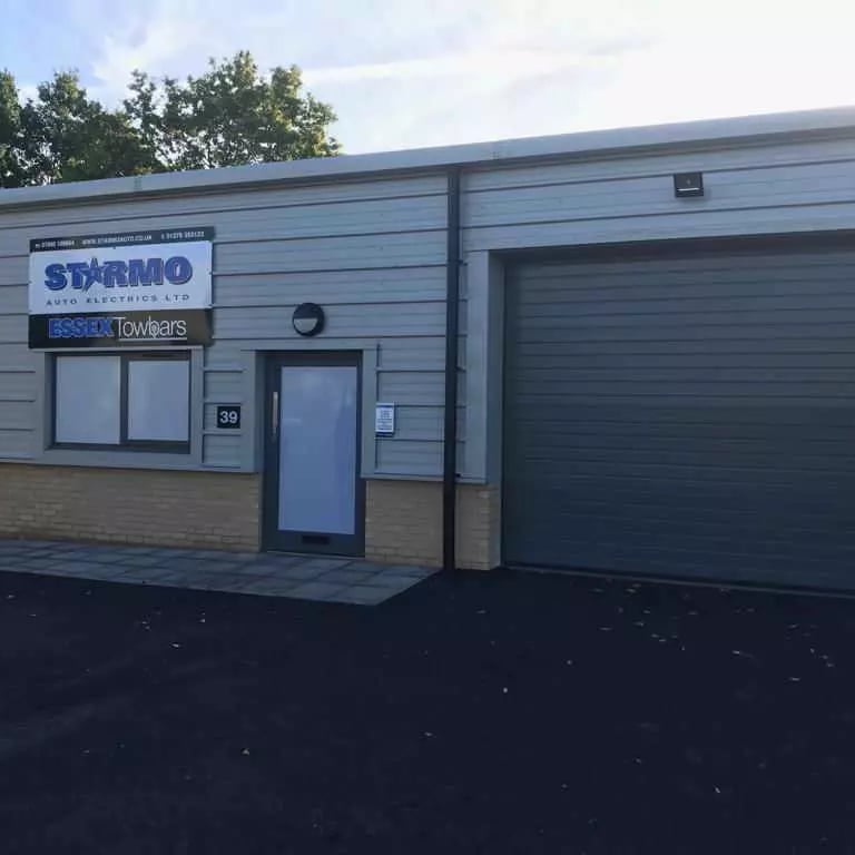 Front view of Starmo Auto Electrics and Essex Towbars building and signage in Braintree
