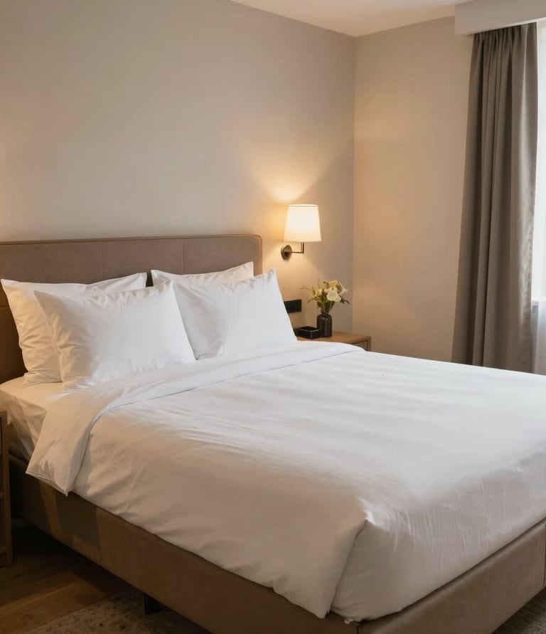 A serene hotel room showcasing Nido's luxurious bedding.