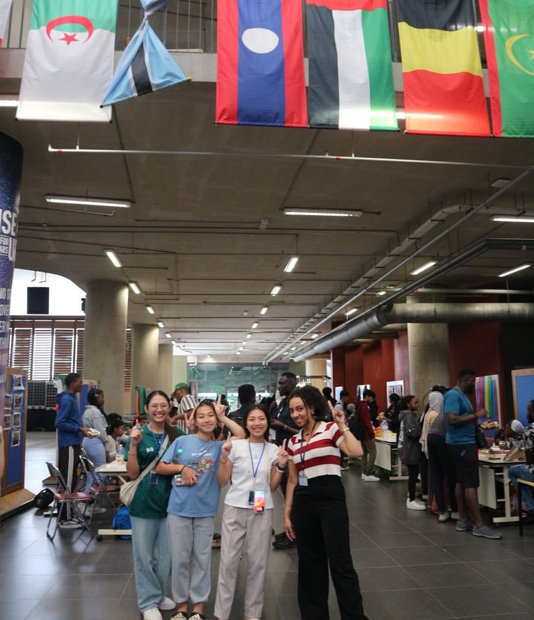 Pointing at lao flag on the top!