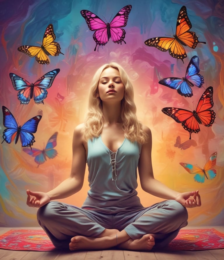 A serene landscape with a person meditating in nature, embodying peace and inner harmony.