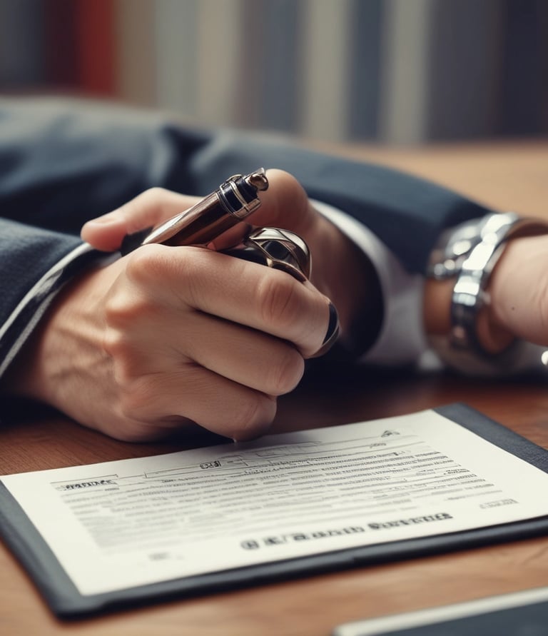 a person holding a pen and writing on a paper