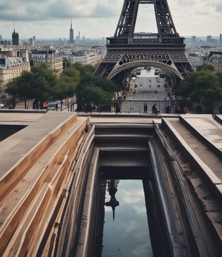 A copper drainpipe is mounted on a rough stone wall with a flared connector. The wall appears to be made of gray bricks that vary slightly in texture and color.