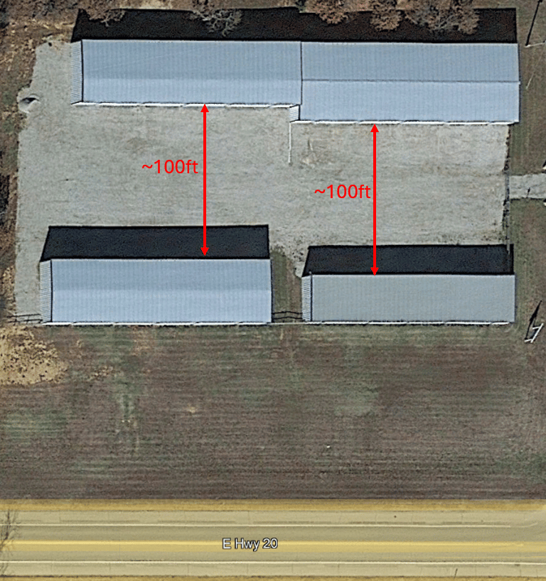 Google Earth depiction of this facility with footage dimensions for maneuvering on the lot