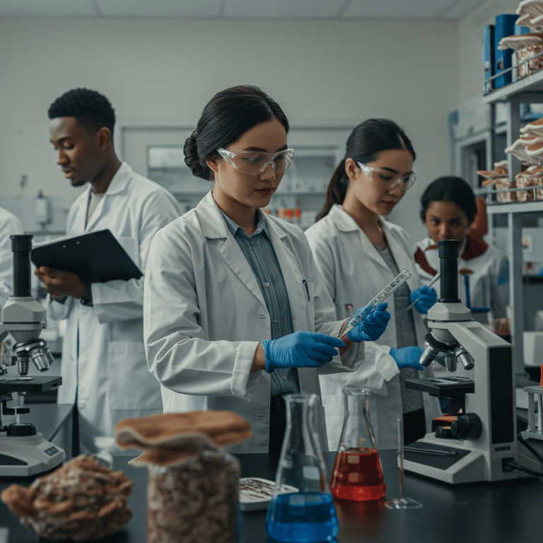 a group of people in lab coats and lab coats