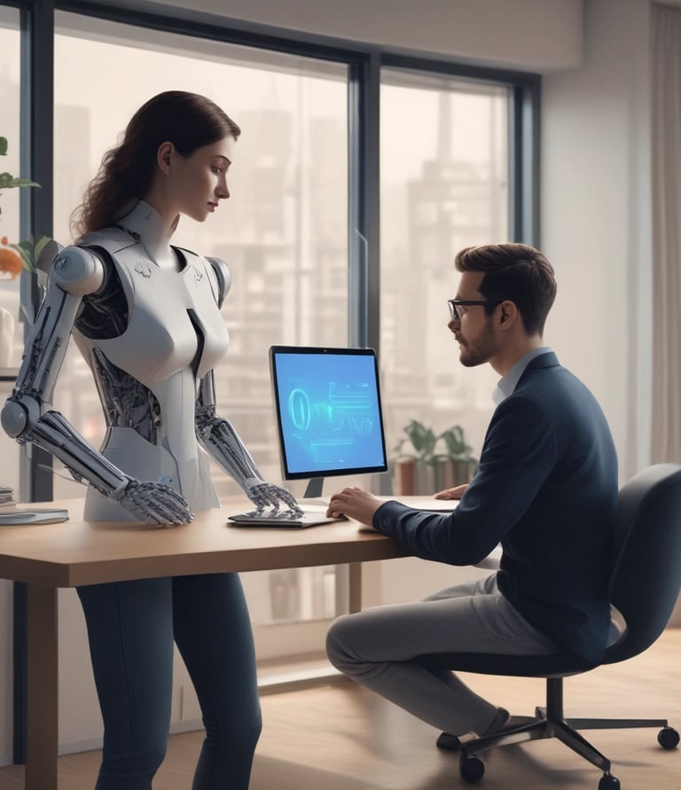 Large blue letters 'AI' stand prominently on a surface covered with a pattern of hexagonal shapes. Dark swirling lines intersect around the letters, creating a sense of motion and complexity. The background has a metallic sheen with a futuristic, digital style.