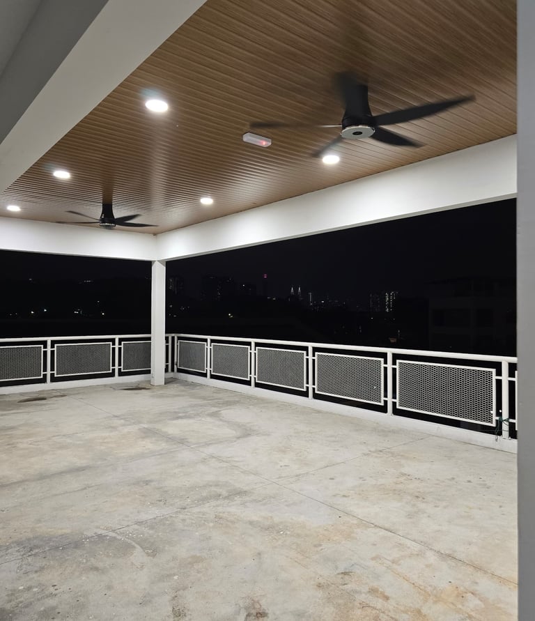 Night view at Kuari21 event space rooftop terrace at Cheras, KL