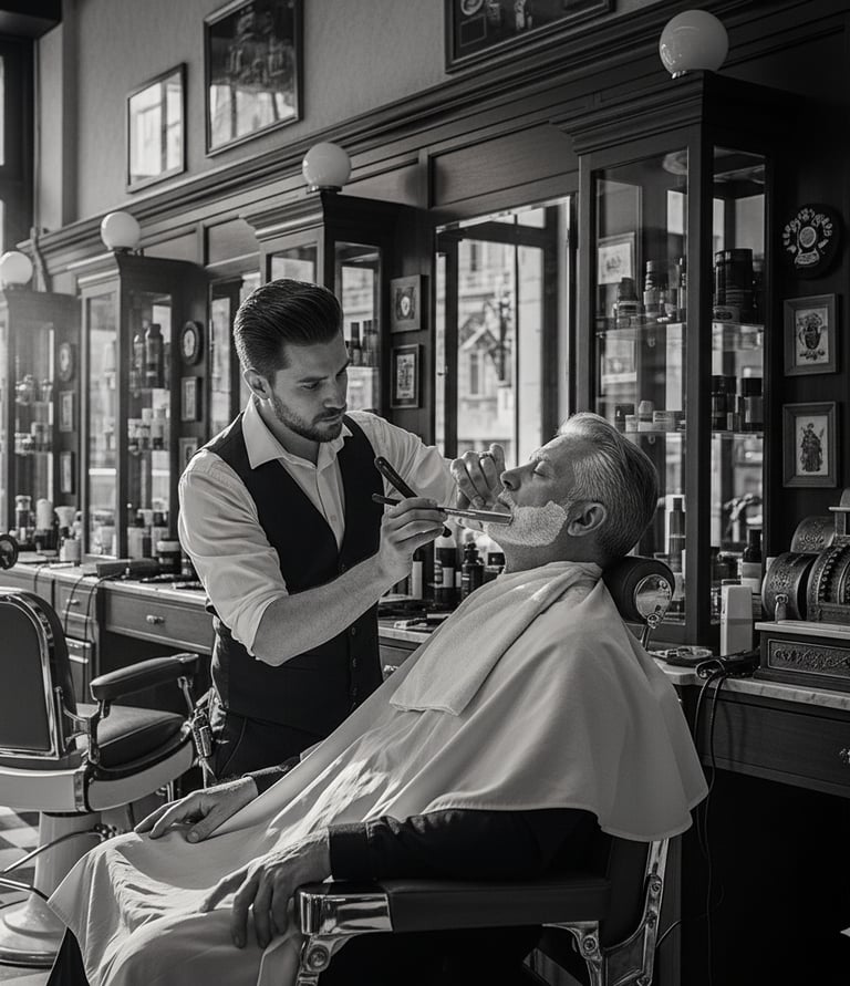 a man getting his hair cut by a barber