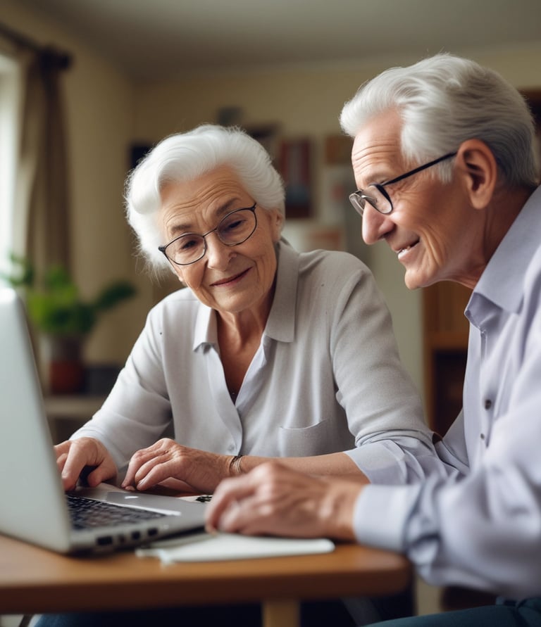 A friendly technician assisting a client with their computer at home.