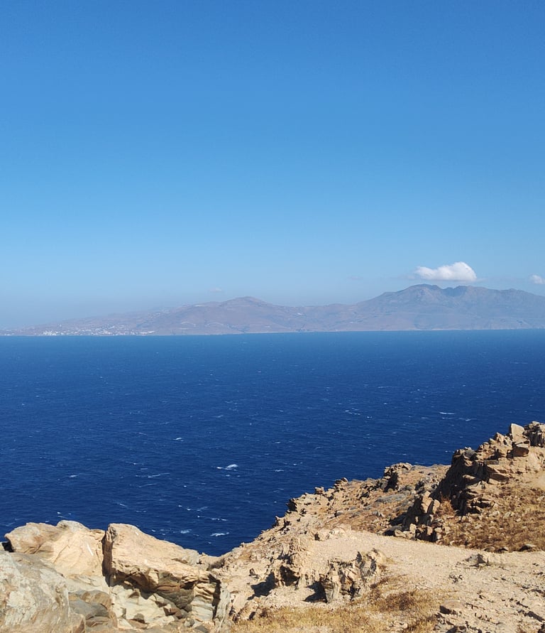 The stunning coast of Mykonos in the summer time 