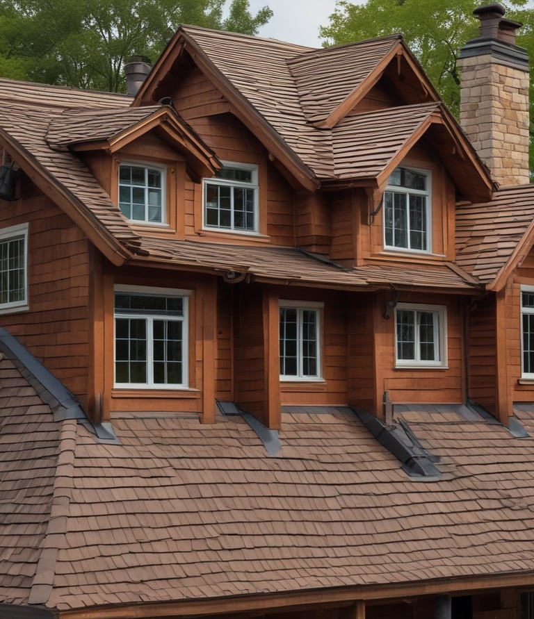 A close-up of a roof gutter filled with dry leaves, with the shingles showing signs of wear and tear. The light casts a warm glow on some of the leaves, enhancing the texture of the dried foliage and the roof's surface.