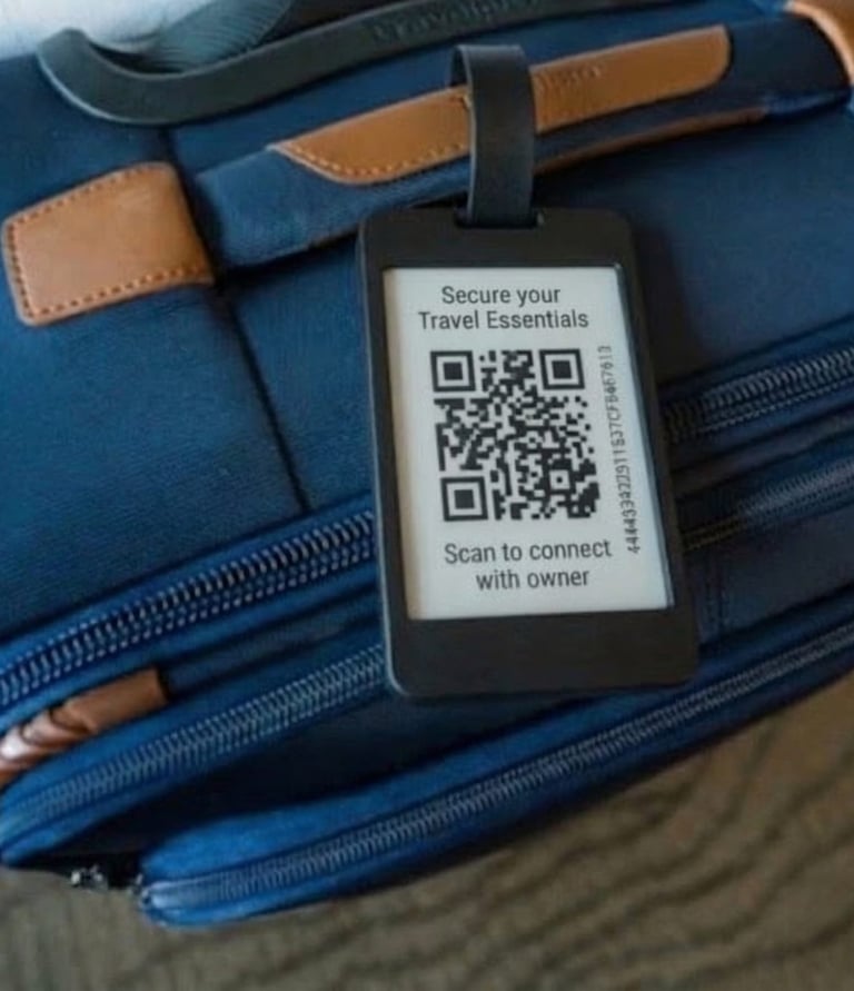 Electronic Bag Tag with unique QR code that connects with owner anonymously