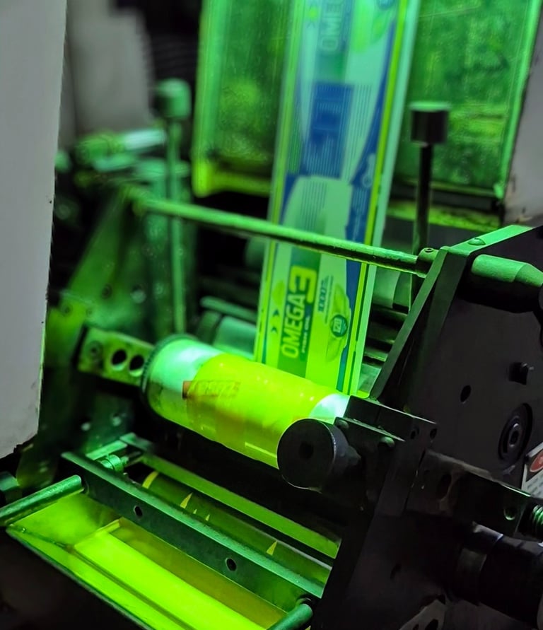 Impressora flexografia imprimindo.