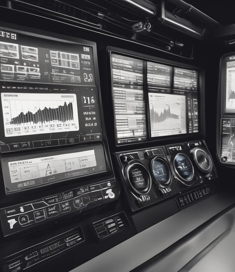 Two women stand in an office environment, looking at a large digital display on the wall showcasing a social media feed. One woman is smiling and gesturing with her hand. The area is modern and well-lit, with a small white cabinet featuring multicolored drawers in the foreground. Clear glass doors and partitions define the space, indicating a professional setting.