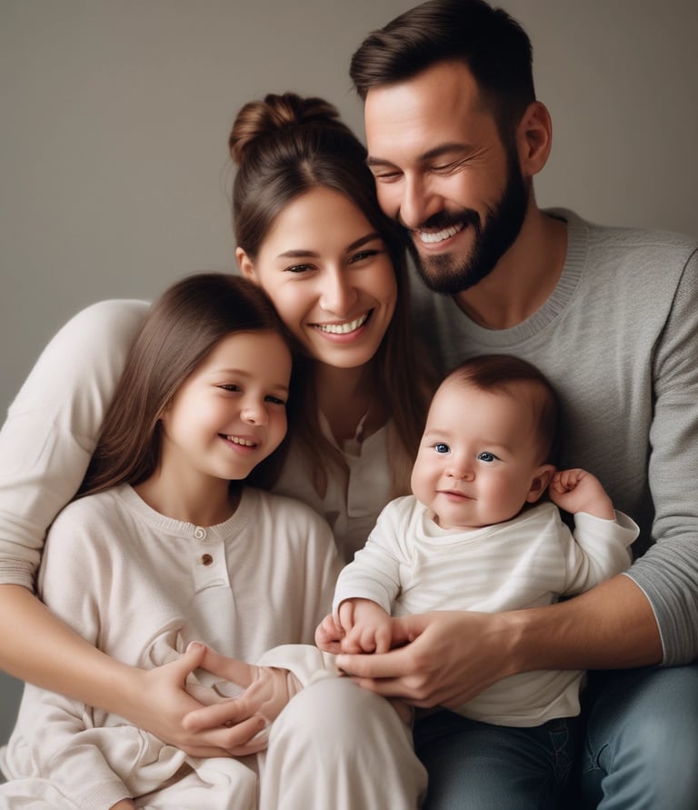 A happy family discussing financial plans for their baby's future.