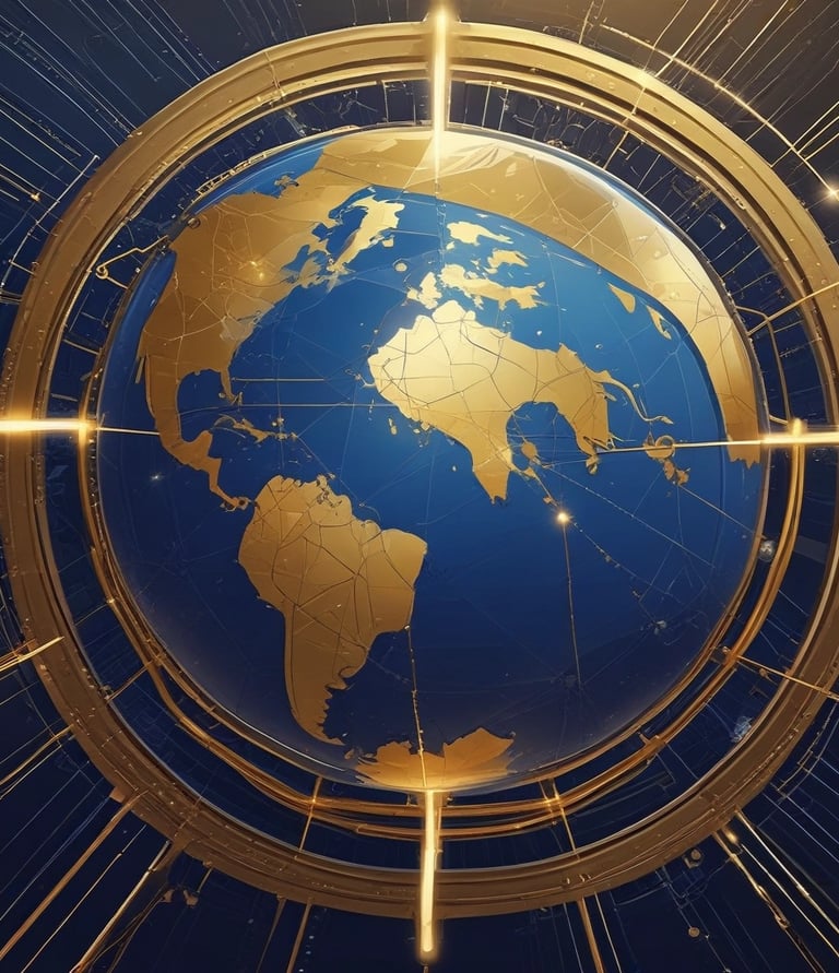 A global map highlighting interconnected nations and asset hubs under a deep navy sky.