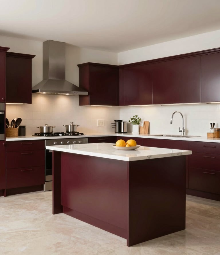 Elegant modern kitchen with sleek surfaces and warm lighting showcasing premium craftsmanship.