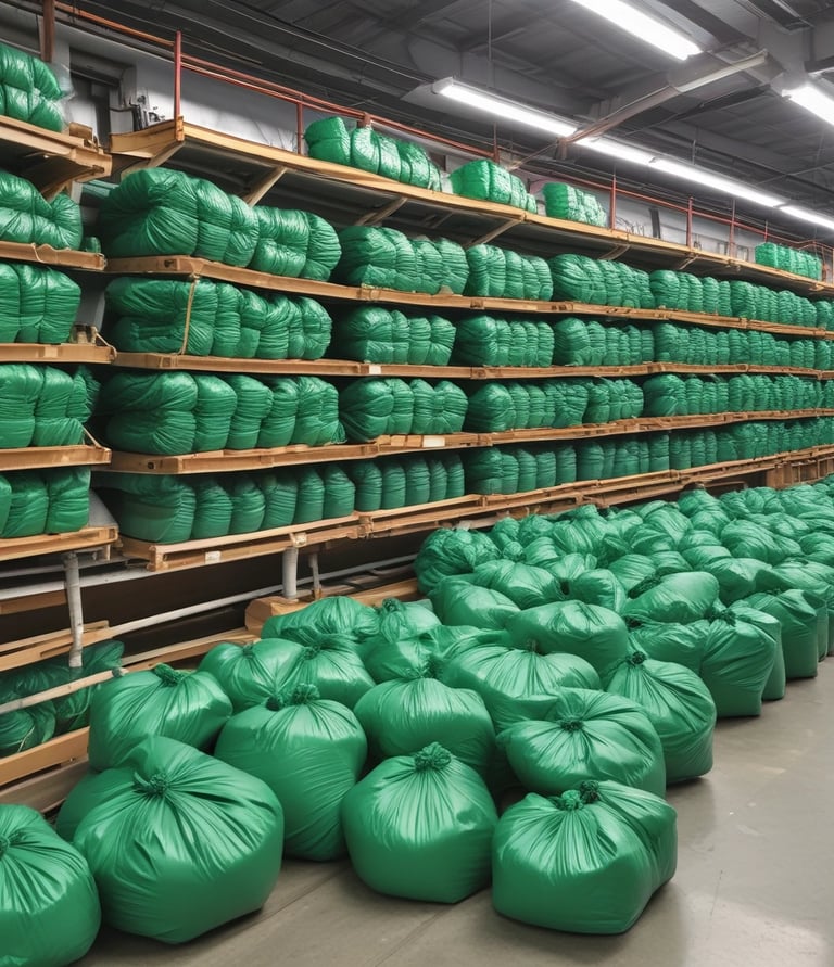 A transparent plastic zipper storage bag with a red and yellow sealing stripe at the top. The bag appears shiny under light, showing reflections and creases in the material.