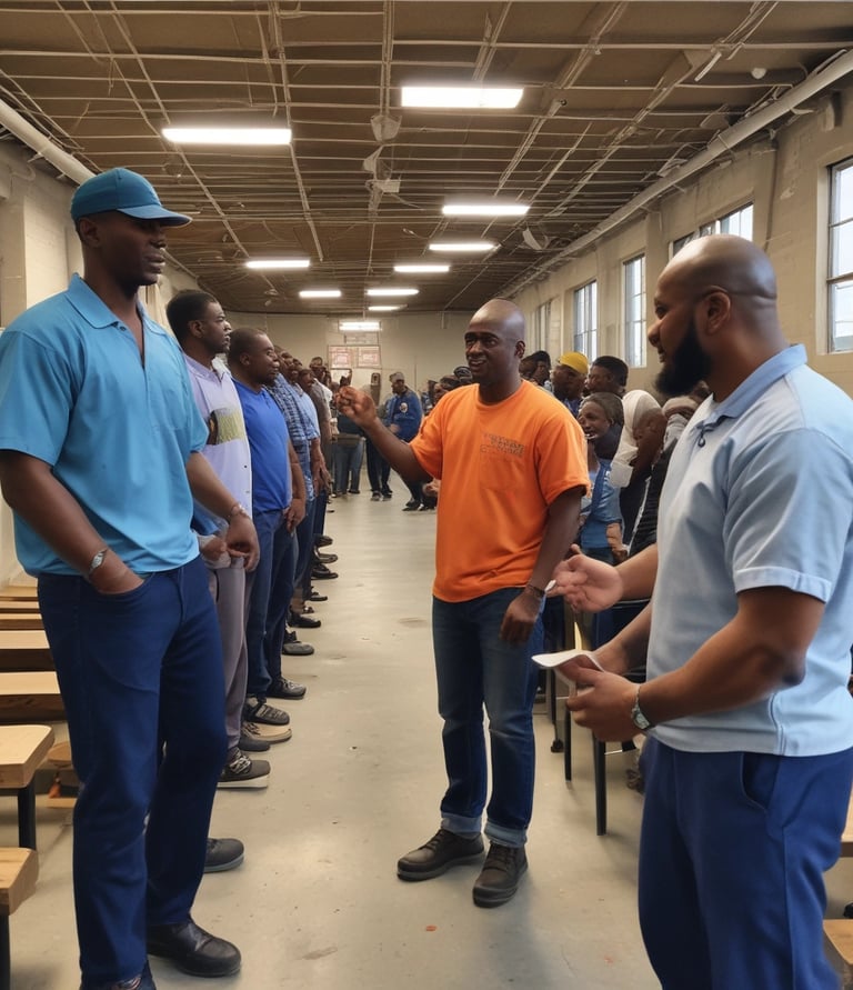 A group of diverse individuals engaged in a meaningful conversation in a supportive environment.