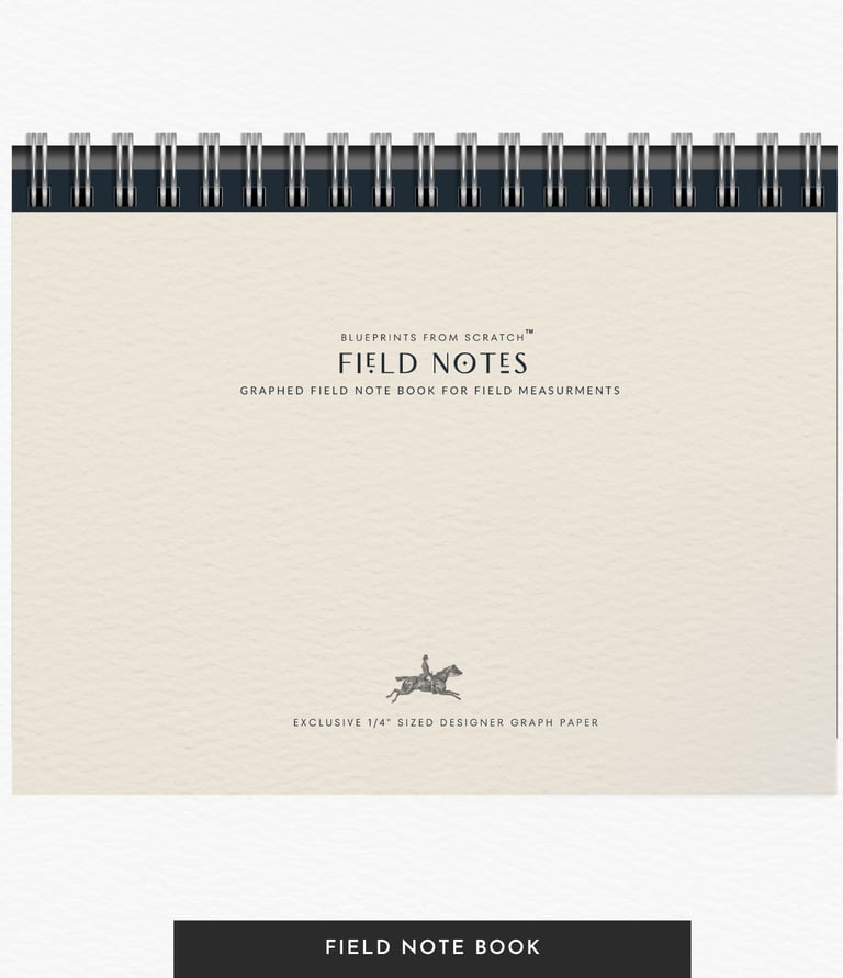 Cream-colored, spiral-bound Blueprints from Scratch Field Note pad, EXCLUSIVE 1/4" SIZE graph paper