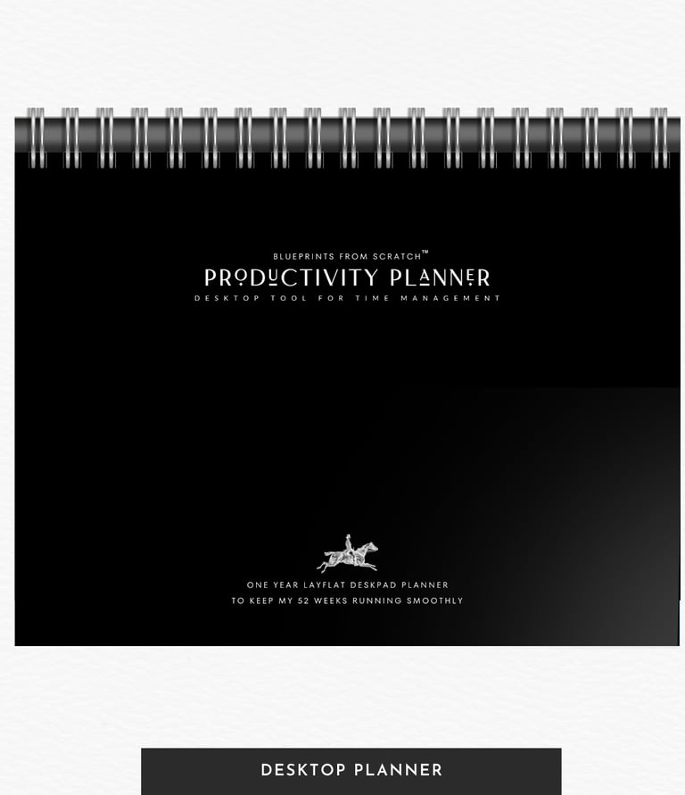 professional black desk planner bound planner cover with white BFS logo of a horse and his rider