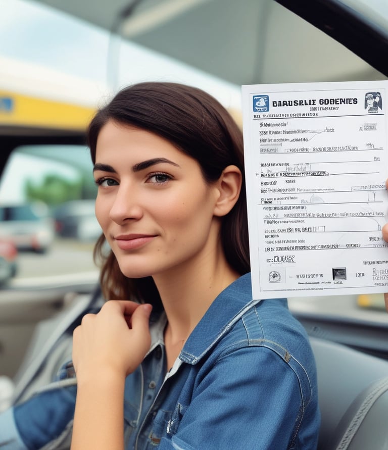 A professional driving instructor assessing a student in a car during a driving test.