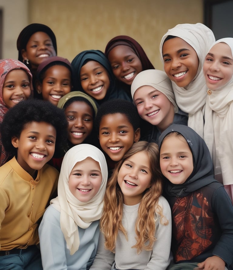 Students studying together at a table inside the Bridgepoint Youth Empowerment Center, focused and smiling in a modern, colorful room.