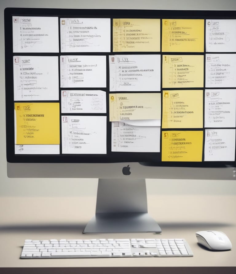 Close-up of hands working on a laptop with project management software open.