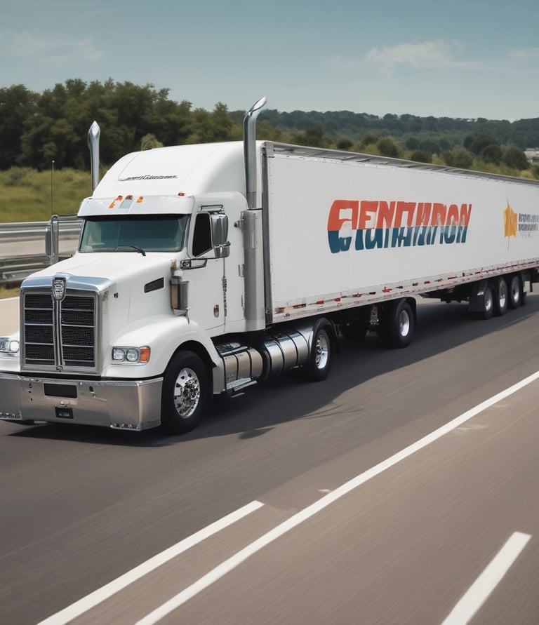 A fleet of delivery trucks with the Logimex logo driving through a vibrant Mexican city.