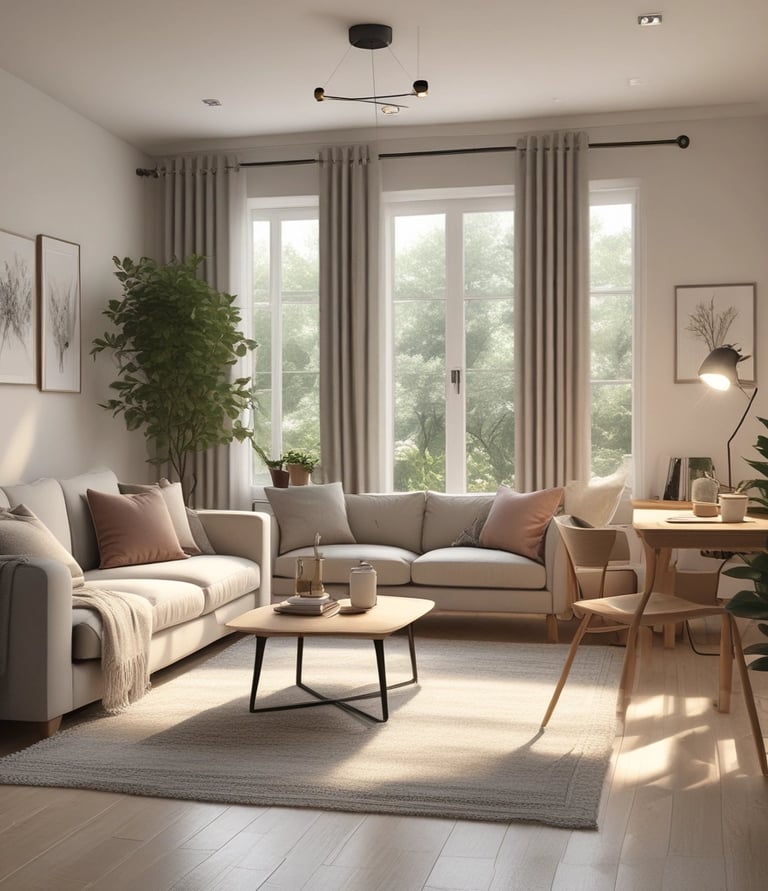 A bright, modern workspace featuring architects collaborating over detailed blueprints and material samples.