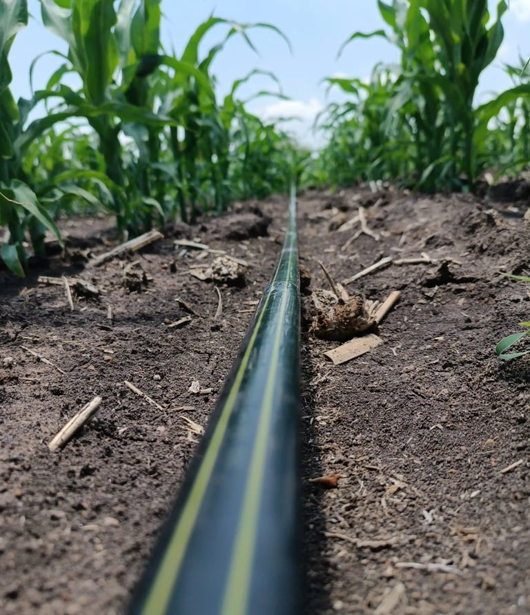 cinta de riego en plantacion de maiz
