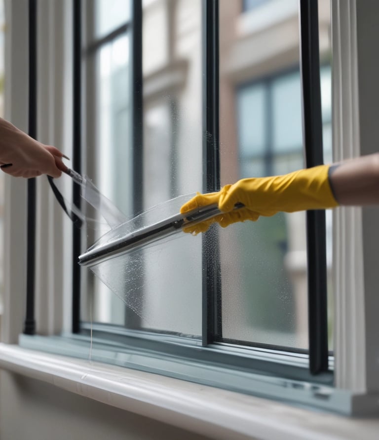 A technician carefully pressure washing a driveway on a sunny day, water spraying in a fine mist.