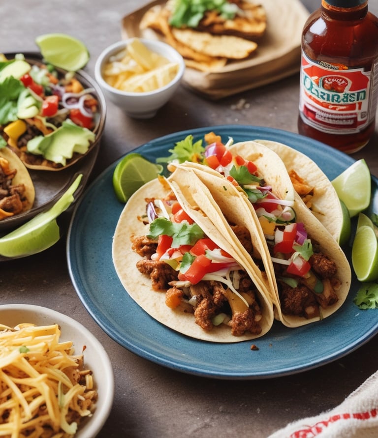 Close-up of delicious arepas, tacos, and soups freshly prepared and ready to serve.
