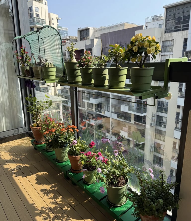 Urban small balcony with layered greenery, compact furniture, and cozy outdoor styling for everyday 
