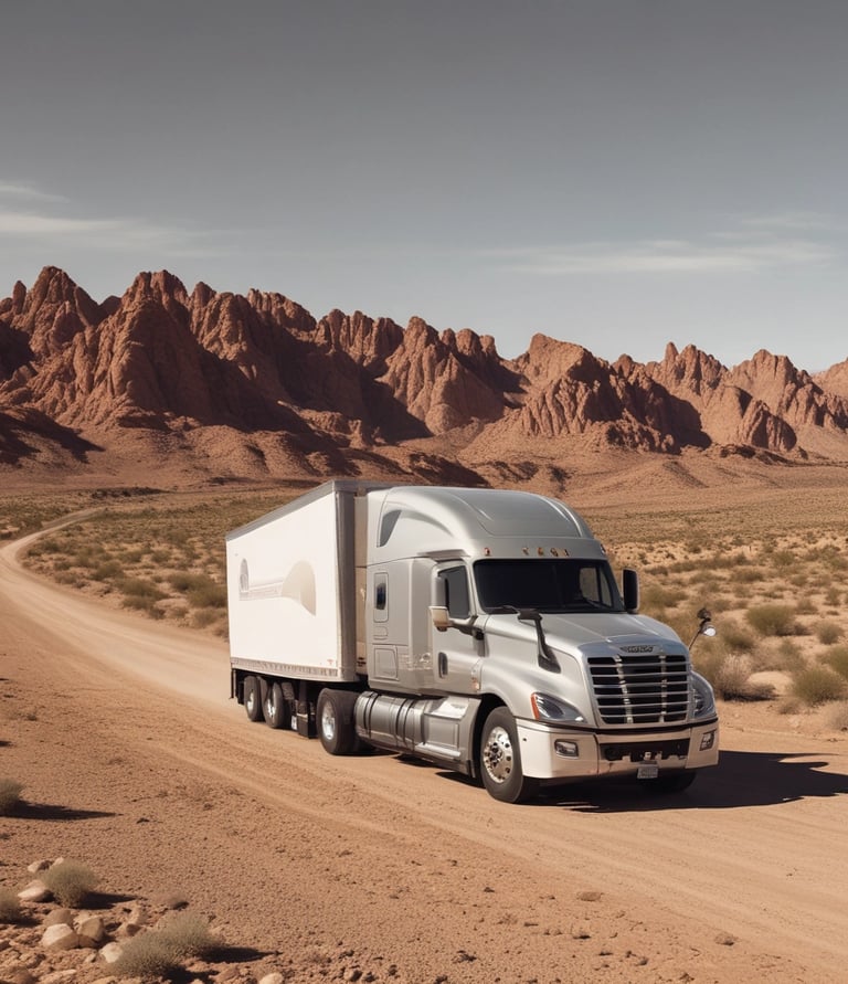 Close-up of a shiny truck grille with vivid colors reflecting the open road.
