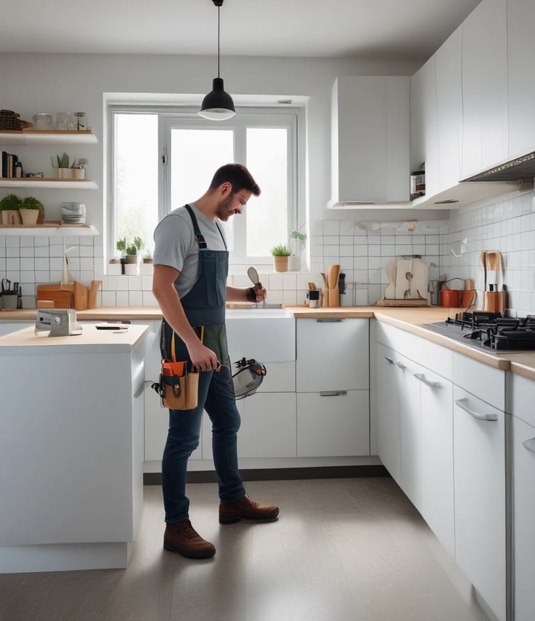 A smiling team member arriving promptly with tools in hand.