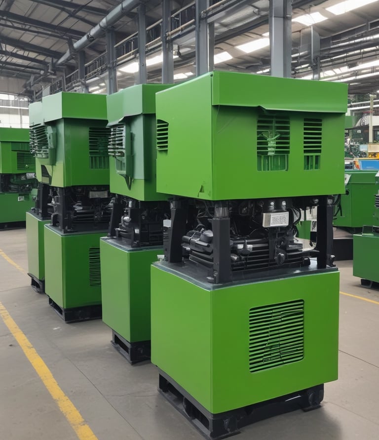 Modern high-tech electrical transformer in a sleek industrial environment