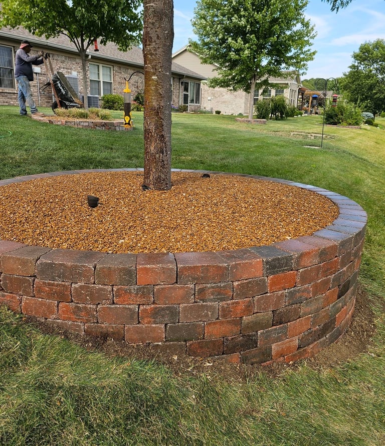 Custom retaining wall around a tree in Hendricks County