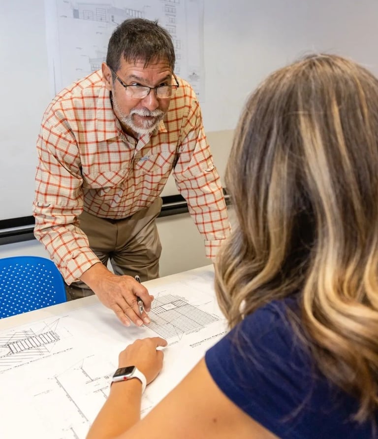 Alberto reviewing project with client, Los Angeles, California
