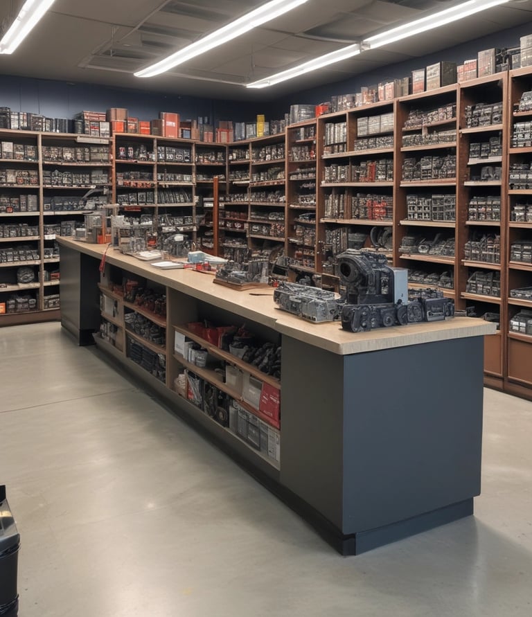 A dark green, compact car is parked in an indoor garage. The focus is on the car's rear, showing a shiny surface, taillights, and a close-up of the license plate with foreign characters. The environment is modern and well-lit, with concrete flooring and minimal barriers.