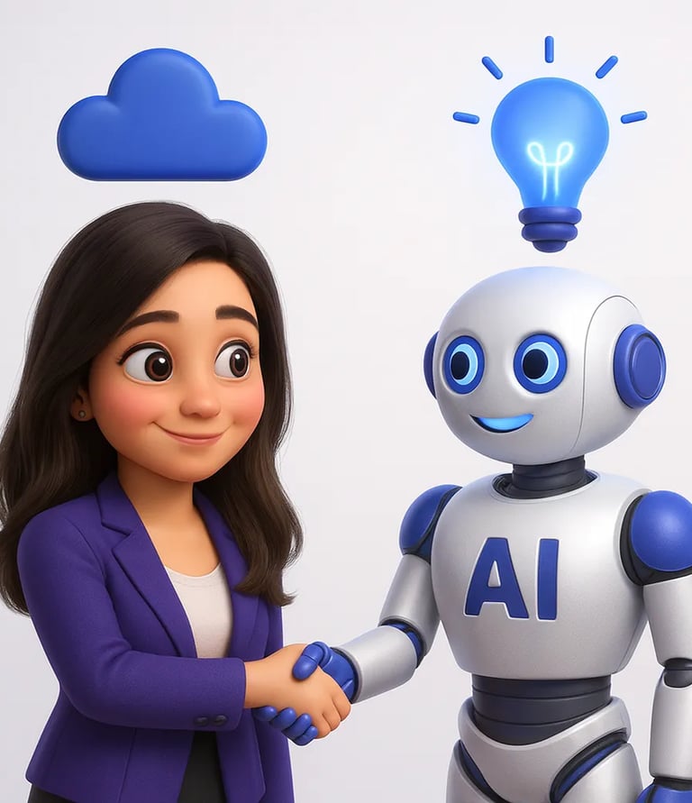 Dara SALINAS fondatrice de Finexalys, serre la main a un Agent AI pour travailler ensemble.