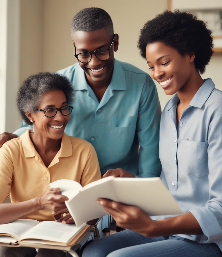 A caregiver gently assisting an elderly woman in a cozy home setting.