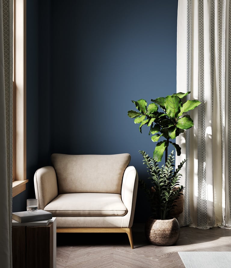mur bleu salon peinture mate