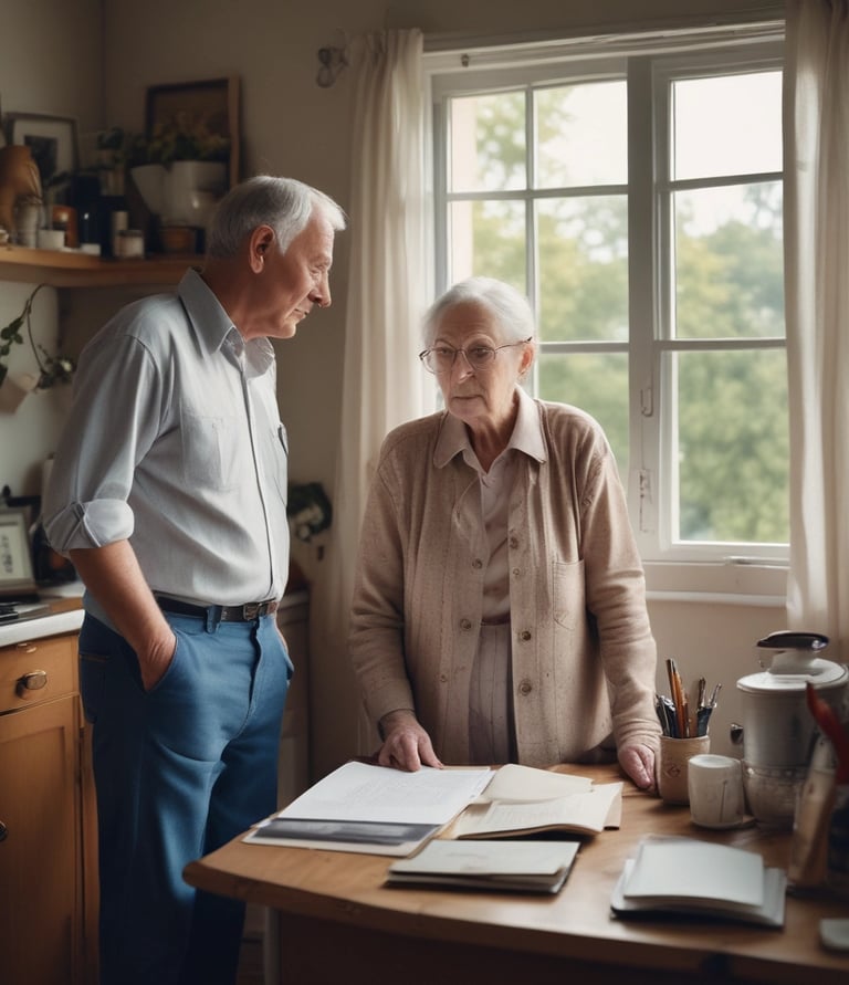 Telecommunication towers stand silhouetted against a darkening sky with scattered clouds. Surrounding trees and foliage are visible, creating a serene, evening landscape. Power lines stretch diagonally across the scene, contributing to the industrial feel.