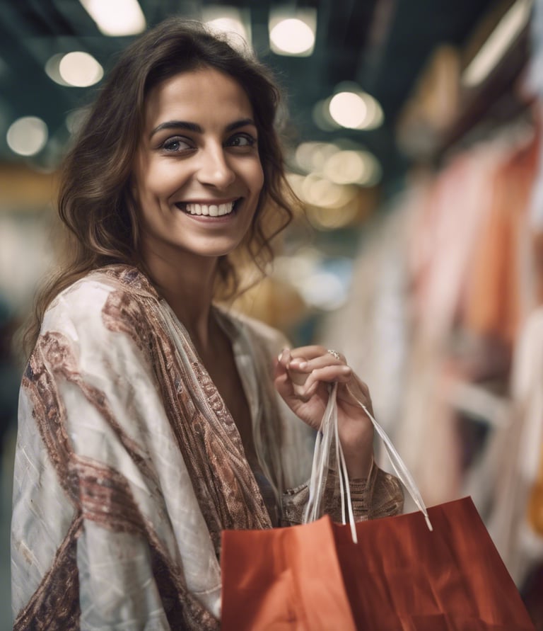 a woman holding a shopping bag in a store